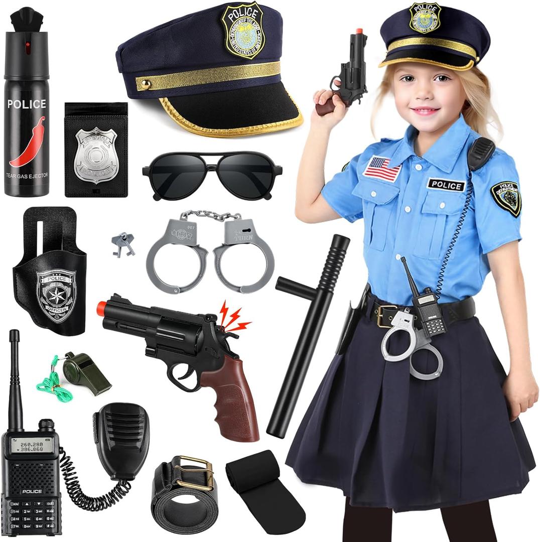 Police Officer Costume for Kids, Girls Police Costume for Kids, Halloween Costumes for Girl Kid 3-12, Cop Uniform for Girls, Cop Outfit for Party Dress Up (Medium)