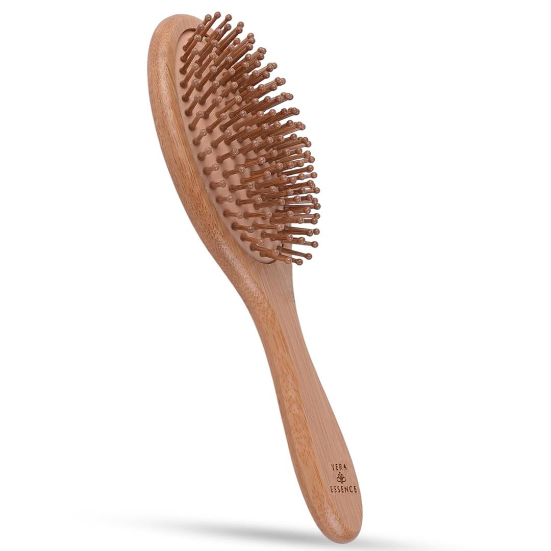 Bamboo Brush for Hair Growth  Natural Bristle Brush for Detangling, Reduces Breakage, Massaging Scalp Thick/Thin/Curly/Dry/Wet Hair  Wooden Paddle brush w/Ergonomic Handle Ideal for Women & Men