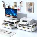 Spacrea Desk Organizer and Accessories, Computer Monitor Stand Riser with Drawer and 2 Pen Holders, Office Desk Accessories & Workspace Organizers for Office Supplies (White)