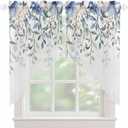 Blue Eucalyptus Leaf Swag Valances for Windows Summer Flowers Leaves Watercolor Semi Sheer Valance Curtains Floral Voile Swags Topper Curtain for Kitchen Living Room Bedroom, 2 Panels, 36x36 Inch