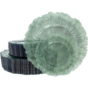 U-QE 60PCS Clear Green Plastic Plates - Green Plates Disposable Heavy Duty - Disposable Plastic Plate for Party, Weddings and Formal Occasions Including 30 Dinner Plate 10" & 30 Appetizer 7"