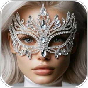 XSBODY Bling Rhinestone Masquerade Mask For Women Ball Costume Crystal Face Mask Carnival Jewelry (Silver)