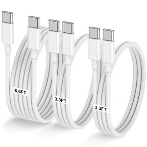 3-Pack [3.3FT+3.3FT+6.6FT] 60W USB C to USB C Cable, Type C to Type C Cable,Fast Charging Cable for iPhone 16 15 Pro Plus Pro Maxfor Galaxy S24 S23, for iPad Pro/Air, for MacBook Pro/Air and More (White)