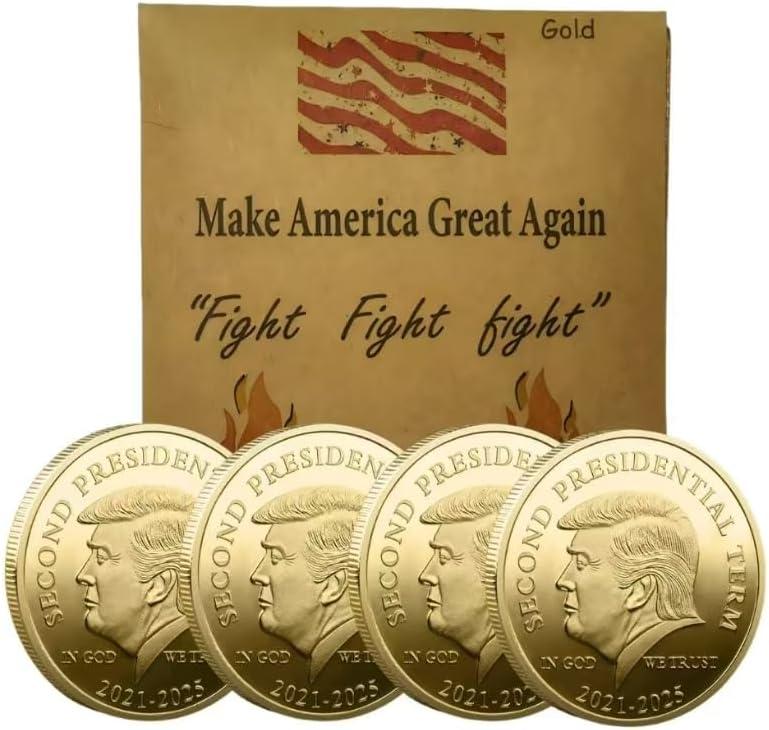 4 Pack Resilience Commemorative Coin - 2024 Historical Tribute with Fist Design, Gold Coins Fighting for America, Coins Save America, 40mm Gold Plated Commemorative Coins Gift, Merchandise