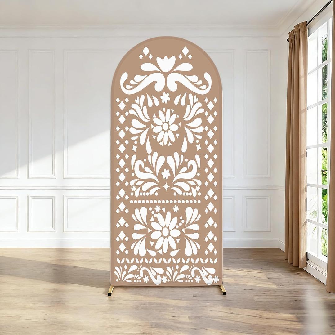 6ft Beige Mexican Fiesta Arch Cover Baby Shower Backdrop,2-Sided Round Top Chiara Backdrop Arch Covers for Mexican Wedding Birthday Bridal Shower Party Decoration