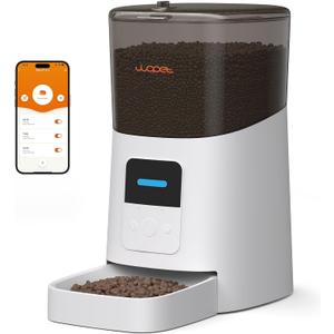 WOPET 6L Automatic Cat Feeder, WiFi Automatic Dog Feeder with APP Control for Remote Feeding, Cat Food Dispenser with Low Food Sensor and Voice Recorder, Up to 15 Meals Per Day (White/White)
