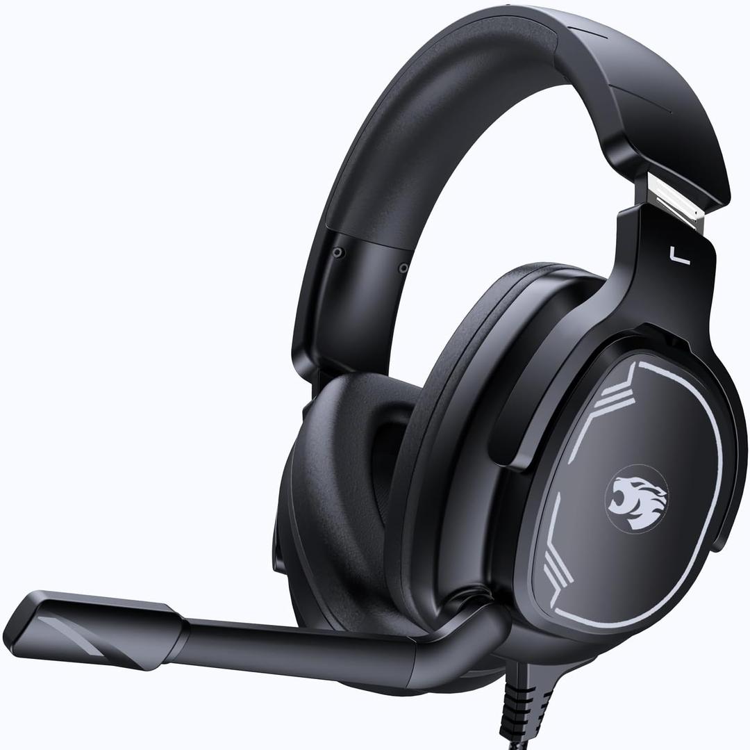 Gaming Headset for PC/PS4/PS5/Xbox One/Switch, Stereo Surround Sound Gaming Headphones with Noise Canceling Flexible Mic, Computer Headset with 3.5mm Jack(Black)