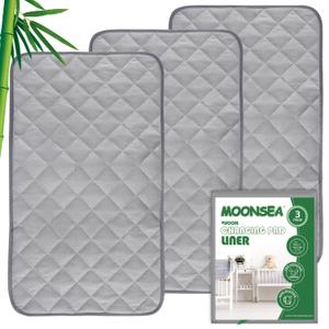 Diaper Changing Pad Liner Non-Slip, Waterproof Terry Mat, Quilted Absorbent Bassinet Liners Washable, 3 Pack 13"x 26" Reusable Portable Changing Table Pad Rectangle Grey