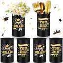 Domensi 6 Pcs 2025 Graduation Table Centerpiece Vase Decorations Class of 2025 Galvanized Metal Tin Vases for Artificial Flowers Grad Caps Cutlery Utensil Holder for Party Supplies Gifts(Black)