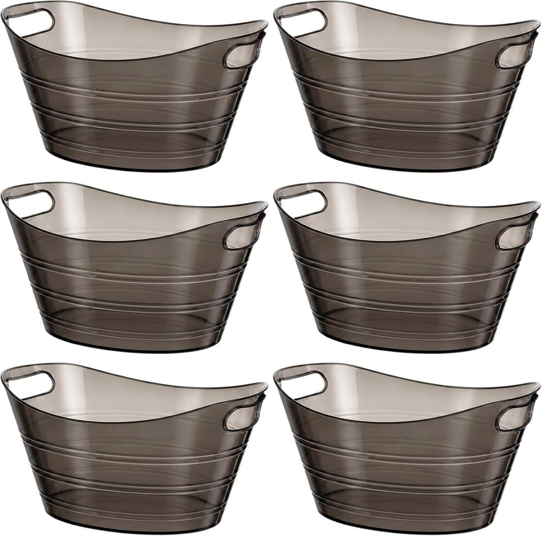 Patelai 6 Pcs Plastic Ice Buckets with Handles,7 Liter,Black Clear (EXP 01/01/27)