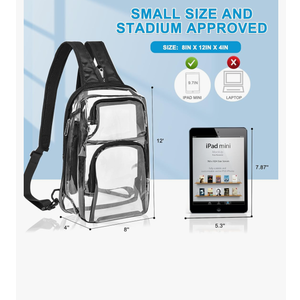 Clear Backpack Stadium Approved with Adjustable Reinforced Straps, 3 in 1 Clear Crossbody Bag for Festivals and Games (Black)