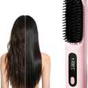 2026 New Go Brush Pro for Short Hair, Portable Straightener Brushs for Travel, with LCD Temperature DisplayFast Heating Cordless Mini Hair Brushs Styling Tools (Pink)