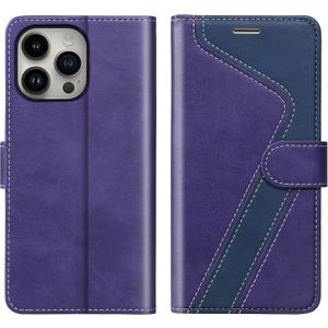 for iPhone 16 Pro Max Wallet Case,PU Leather Flip Case RFID Blocking Credit Card Holder Folio Magnetic Stand TPU Shockproof Cover Compatible with iPhone 16 Pro Max, Purple Blue