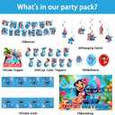 Stitch Party Supplies, Birthday Party Decorations Set Include Banner, Backdrop, Balloons, Hanging Swirls, Cake Cupcake Toppers, Tablecloth for Boys Girls Stitch Party Decorations