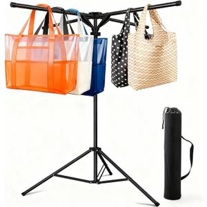 Heavy Duty Metal Shopping Bag Rack - Adjustable Height 51" to 71", Foldable Bag Holder Stand with Storage Bag, Retail Display Stand for Store/Boutique/Mall (Holds 50lbs)