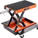 VEVOR Motorcycle Lift, 1100 LBS Motorcycle Lift ATV Scissor Lift Jack with Dolly & Hand Crank, Center Hoist Crank Stand with Wide Deck & Tool Tray for Street Bikes, Cruiser Bikes, Touring Motorcycles