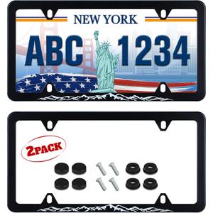 2pcs Mountains License Plate Frame Funny Black White Mountain License Plate Holder Stainless Steel Auto Parts Personalise Decoration Fits U.S. Canadian Standard 4 Hole for Men Women