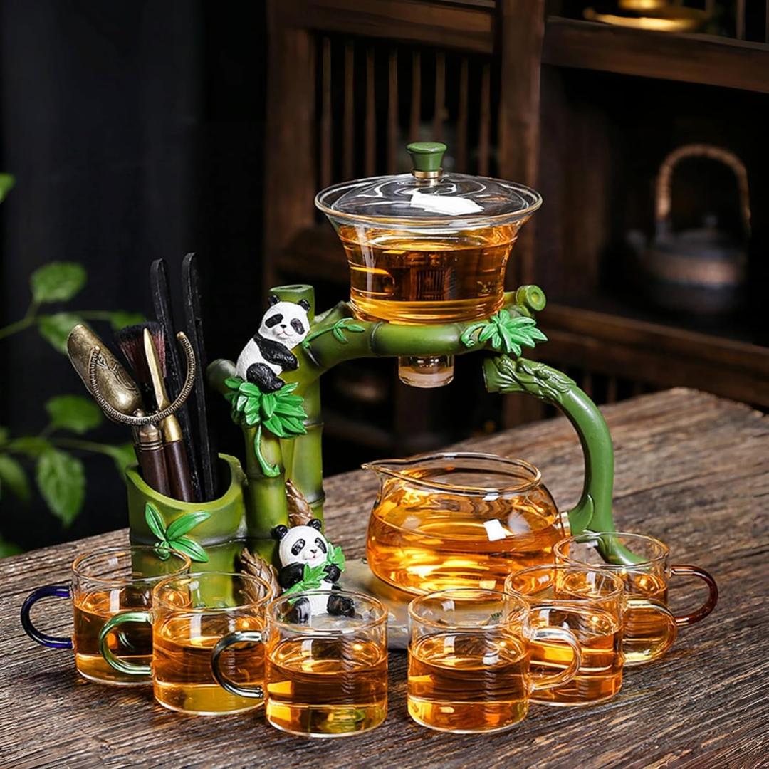 Chinese Gongfu Tea Set Magnetic Glass Teapot with Infuser Semi Automatic Tea Maker Set for Loose Leaf Tea