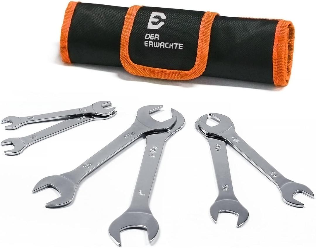 Super-Thin Open End Wrench Set, SAE, 6-Piece, Including 3/8", 7/16", 1/2", 9/16", 5/8"11/16", 3/4", 13/16", 7/8", 15/16", 1", 1-1/16", Slim Wrench Set with Rolling Pouch