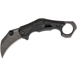 Kershaw Outlier, Tactical Karambit Style Folding Pocket Knife with Assisted Opening, Reverse Grip, Blackwash Finish on Black Handle, Liner Lock, 2.6 inch Blade with Deep Carry Pocketclip
