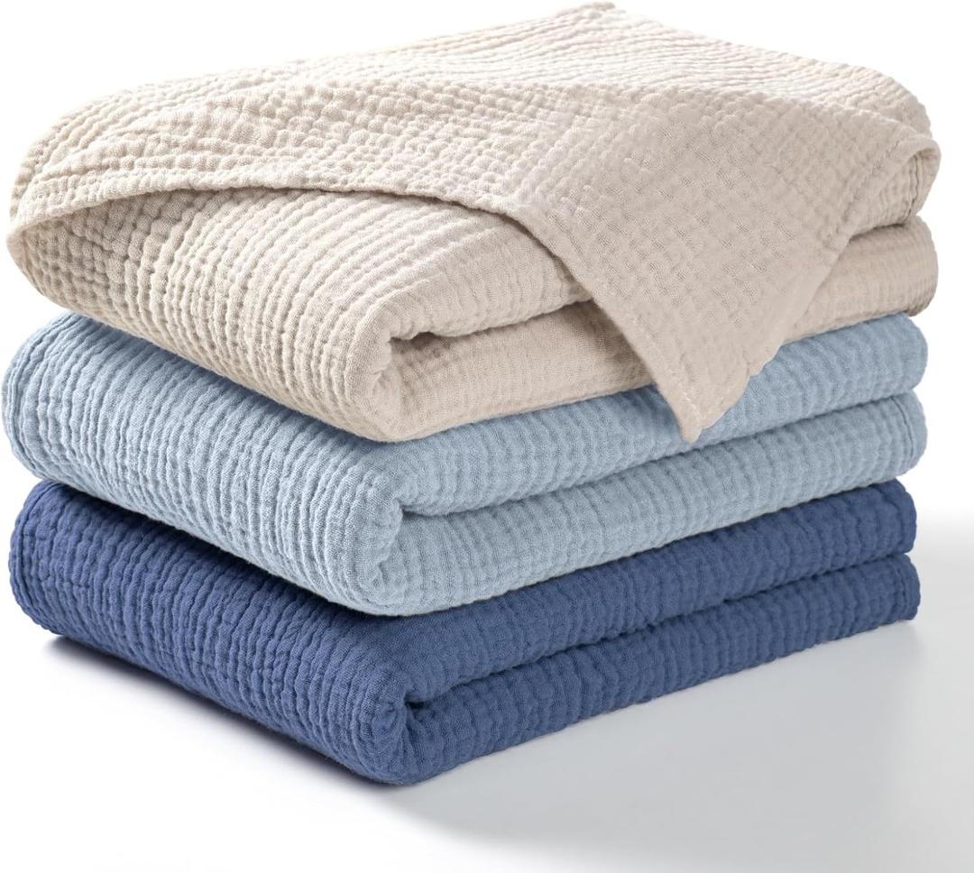 lulumoon Muslin Swaddle Blanket Baby - Cotton Swaddling Blanket Soft Baby Receiving Blankets Neutral 3Pack(Navy)