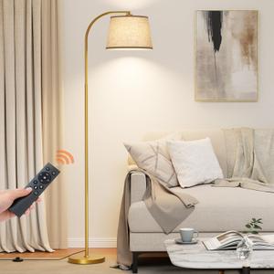 Arc Floor Lamp with Remote Control,64" Modern Standing Lamp with Stepless Dimmable, 3 Colors Temperature and 350H/180V Rotatable Shade,Gold Arc Floor Lamps for Living Room(with 9W Bulb)
