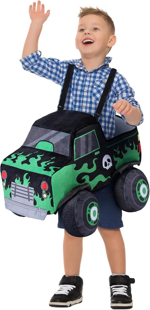 3D Halloween Car Costume Ride-in Monster Truck Costume for Child 3 to 6 Years, School Bus Dress up Role Play Party for Birthday, Preschool, Kindergarten Classroom