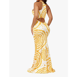 EDITCOZY Women Sexy Bodycon Maxi Dress Tie Dye Beach Summer Dresses Halter Backless Vacation Long Sundress, Small 