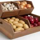 Acacia Wood Pantry Storage Bins, Stackable Storage Baskets Potato and Onion Storage Bins, Pantry Organizer Wooden Baskets Organization and Storage, Set 3 Pieces