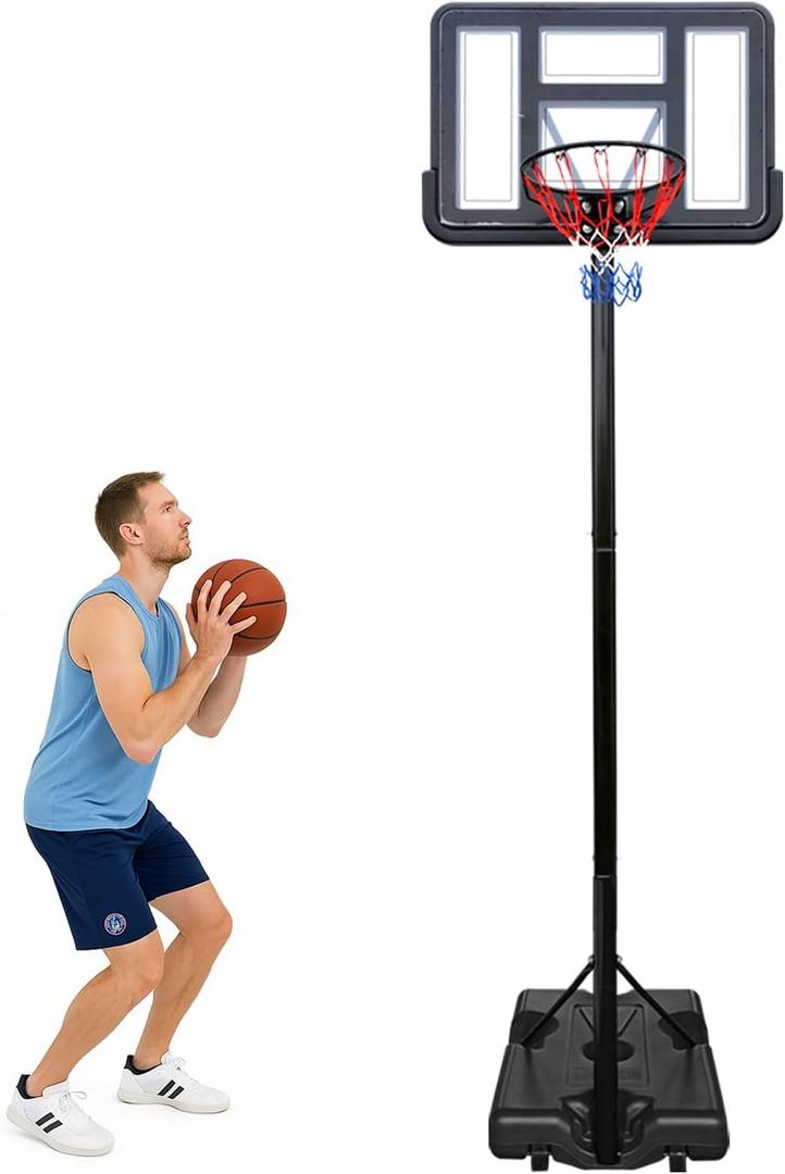 32" Basketball Hoop Outdoor Adjustable, Portable Basketball Hoop Goal System in Backyard/Driveway/Indoor (Black)
