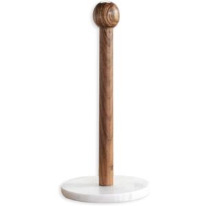 Wide Sturdy Base, Brown/White 14 x 6.5 Inches Marble/Wood Paper Towel Holder