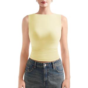 SUUKSESS Women Double Lined Going Out Basic Tank Tops Ruched Summer T Shirts M
