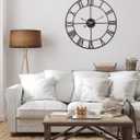 20 Inch Wall Clock, Large Battery Operated Wall Clock, Industrial Metal Black Clock for Living Room, Bedroom, Kitchen, Patio Decor - Black (Black Roman)