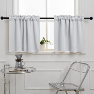 Pickluc Greyish White Cafe Curtain (Half Window Curtain) 36" Length, Rod Pocket Small Kitchen Curtain, Short Blackout Curtain for Small Window, 30" Wide and 36" Long, 2 Panels