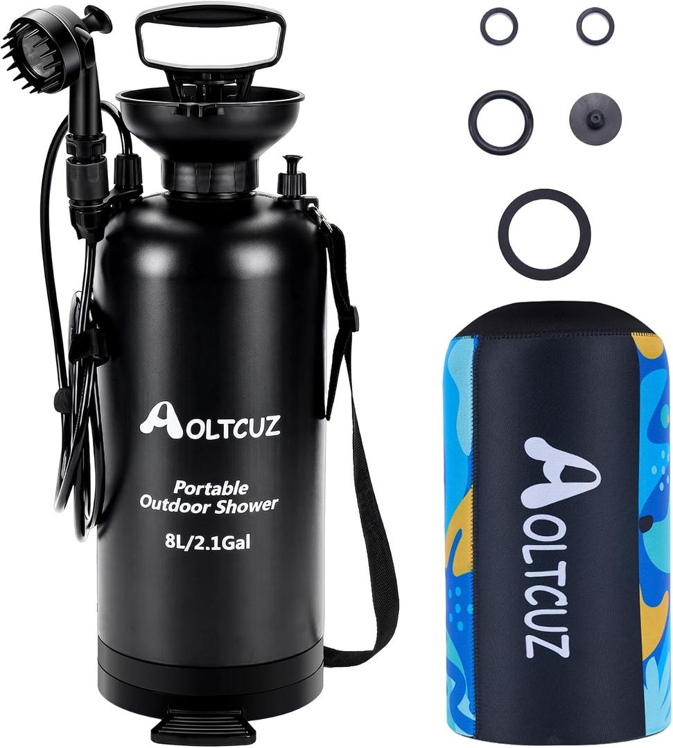 8L Portable Shower, 45 PSI, Pet Brush & ON/Off Spray Head