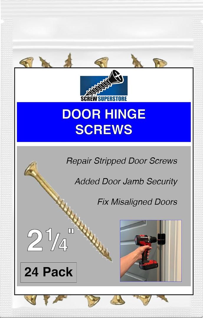 2 x Polished Brass Finish Wood Screws 9 X 2-1/4 Inch – Extra Long Steel Door Hinge Screws - Door Security Screws - 24 Pack