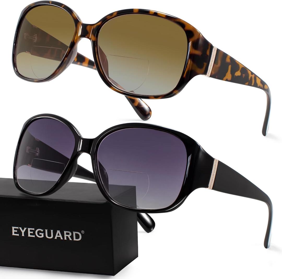EYEGUARD 2 Pack Bifocal Reading Sunglasses for Women Oversized Sun Readers UV400 Protection Outdoor Reading Glasses, 1.50