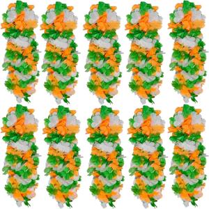 100 Pack St Patricks Day Hawaiian Leis Bulk, Green Orange White Silk Flower Leis For Irish St Patrick's Day Party Accessories Set