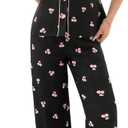 SweatyRocks Women's 2 Piece Pajama Set Cherry Print Sleepwear Button Down Shirt and Pant Sets Black Medium