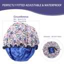 Luxury Reusable Extra Large Shower Cap for Women Double Layered Shower Caps for Long Hair with Adjustable Elastic Strap, Leakproof Nonslip Large Satin Lined Shower Bath Cap for All Hair Lengths