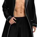 SWOMOG Men's Satin Robe Silky Kimono Bathrobe with Shorts Set Lightweight Soft Loungewear Nightwear (Black, L)