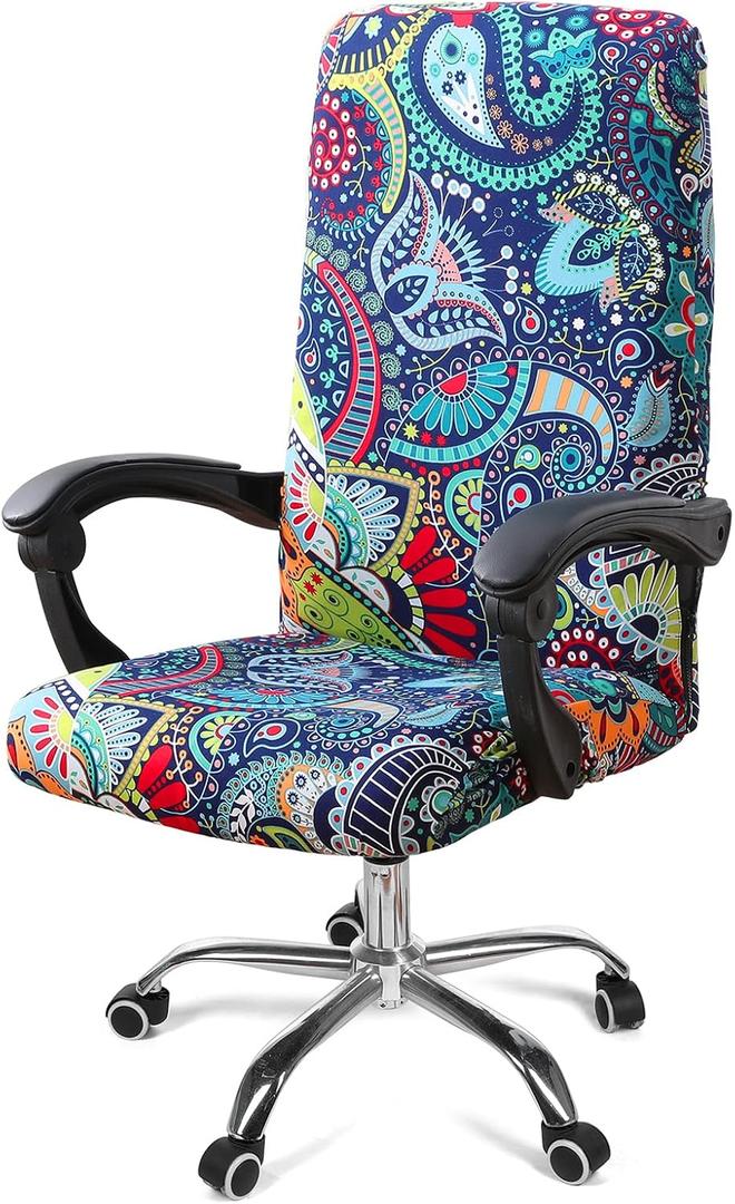 Smiry Stretch Printed Computer Office Chair Covers, Soft Fit Universal Desk Rotating Chair Slipcovers, Removable Washable Anti-Dust Spandex Chair Protector Cover with Zipper, Blue Green