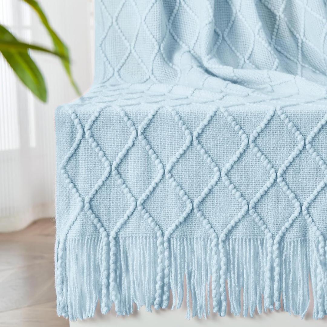 Inhand Knitted Throw Blanket for Couch and Bed, Soft Living Room Home Decor Knitted Blanket with Tassel, Outdoor Lightweight Breathable Summer Blanket, Farmhouse Warm Woven Decorative, 50"x60"