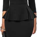 oten Women's Elegant 3/4 Sleeve Peplum Bodycon Sheath Office Work Business Pencil Midi Dresses (XX-Large, Black)