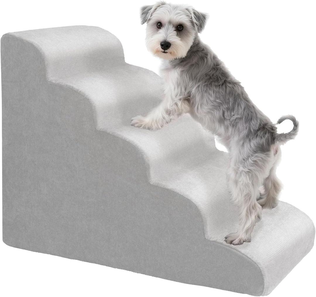 MEWANG Dog Stairs for Small & Medium Dogs and Old Cats 3/4/ 5 Steps High-Density Foam Pet Ramp for Bed & Couch, Non-Slip, Washable Cover, Grey (Round Corner, 5 Steps: 29.92''22.83''15.75'', 2)