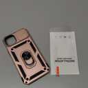 Goton Compatible for iPhone 16 Plus Case with Screen Protector - Slide Camera Cover Protective Phone Case with Ring Stand, Heavy Duty Shockproof Rugged Bumper for iPhone 16 Plus Accessories Rose Gold