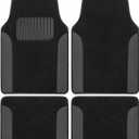 BDK Floor Mats for Cars, Two-Tone Carpet Car Floor Mats with Faux Leather Accents, Automotive Floor Mat Set with Built-In Heel Pad, Stylish Interior Car Accessories (Gray)