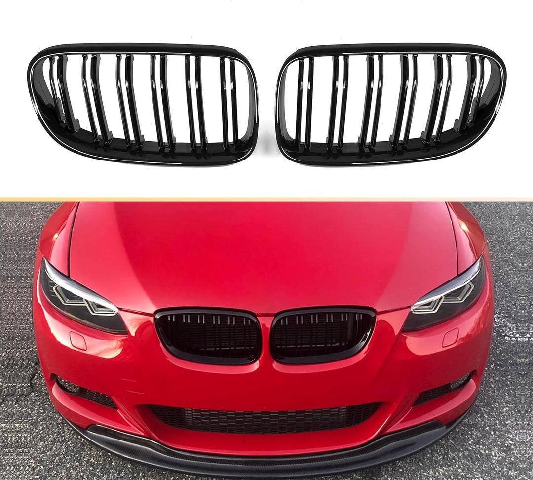 E92 Grille, ABS Gloss Black Front Replacement Kidney Grill for 3 Series E92 & E93, 2010-2013
