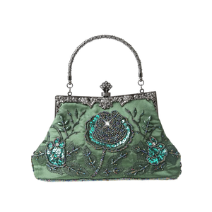 Womens Vintage Floral Beaded Rhinestone Embroidery Clutch Sequin Crossbody Bag Evening Handbag for Bridal Wedding Party Prom