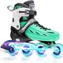 METROLLER Inline Skates for Girls and Boys, Women, Men 4 Sizes Adjustable Inline Skates with Light Up Wheels, Illuminating Beginner Skates for Kids 5-8 8-12 & Adult Youth., Mint, XLarge-Youth & Adult (7-10 US)